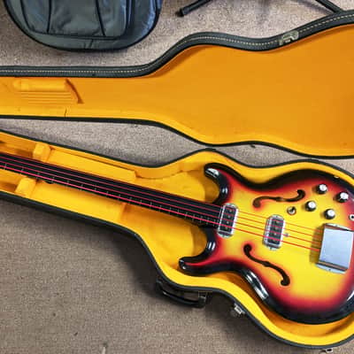 1965 Bartell (Hohner) Fretless Bass Guitar, Semi-Hollow, Pad, Case, Rare Sunburst, Woody Tone! image 14