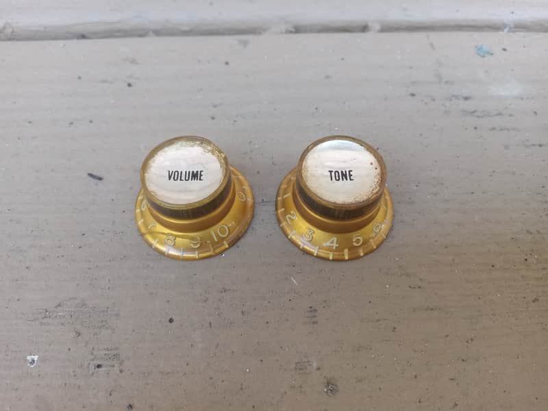 Set of Vintage 1960's Gibson Gold Reflector Cap Knobs! Volume, Tone! image 1