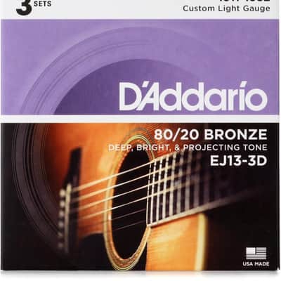 D'Addario 80/20 Bronze Acoustic Guitar Strings - .011-.052 Custom Light (3-pack) image 2