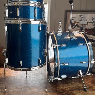 1963 Shelly Manne w Matching Snare Leedy Slingerland Drum set 13/16/22 w 5.5x14 EXC Blue Sparkle image 4