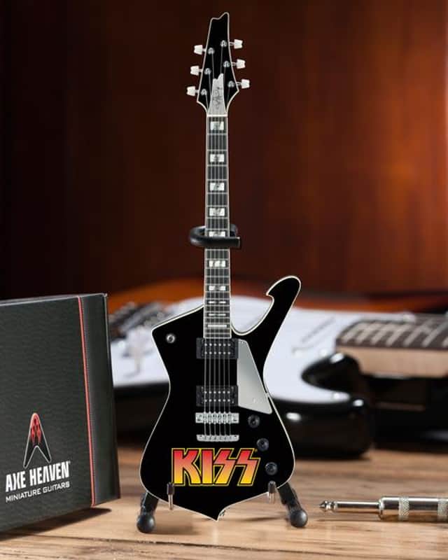 AXE HEAVEN Official KISS Logo Paul Stanley Iceman MINIATURE Guitar Display Gift image 1