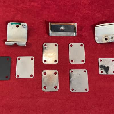 Luthier’s Lot of Nine Teisco/Unknown USA & Japanese Sized Guitar Backplates & Bridge Parts - Chrome/Steel image 2