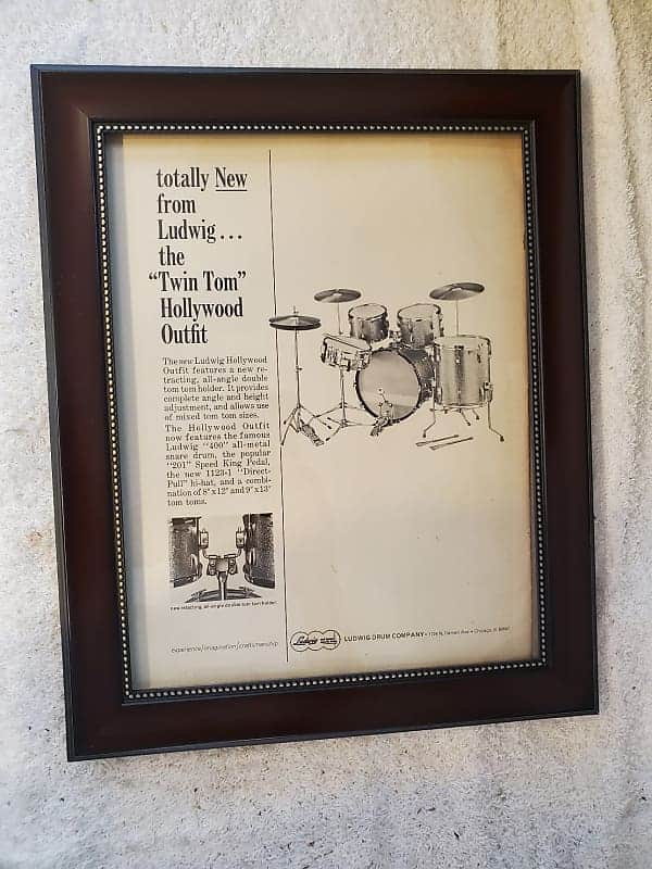 1965 Ludwig Drums Promotional Ad Framed Hollywood twin Tom Outfit Original image 1
