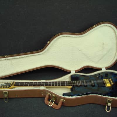 Shadow S-110 Blue/Black Swirl Finish Double Cutaway Electric Guitar W/Case image 13