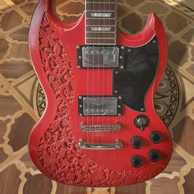 Custom Harley Benton SG type 2023 - Red, hand Carved in Florence, Italy. Custom Guitar, Solid Body; Vintage look Double cut image 1