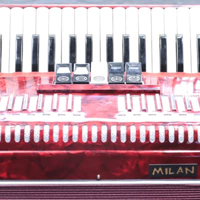 Milan Accordion 72-Bass 34-Key 5-Treble Switch Red Piano Accordion w/Case image 5