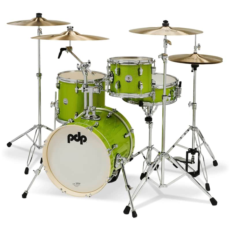 Pacific Drums New Yorker Compact 4-Piece Drum Shell Kit, Electric Green Sparkle image 1