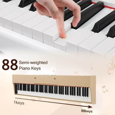 88 Key Semi-Weighted Digital Piano with Bluetooth, USB MIDI, Triple Pedals, and X-Stand – Perfect for Beginners and Performers image 4