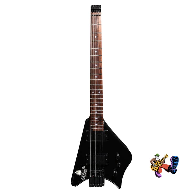BootLegger Guitar Spade Gibson Scale 24.75 Headless Guitar With Case 2022 Black image 1
