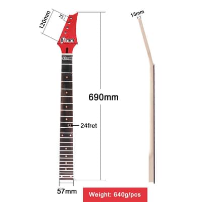 Electric Guitar Neck Maple Head Rosewood Fretboard 24 Fret for Parts Replacement Red image 2