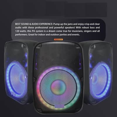 Portable 15-Inch PA Speaker System DJ Amplified Loud Speaker with Stand Bluetooth/USB/SD Card Reader/FM Radio/Remote Control/LED Light, Good for Churches, Bands, Parties image 3