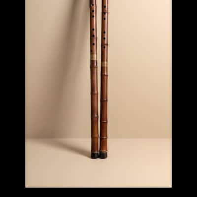 Long-Xiao Flute-Smoked Bamboo – Concert-Tuned Key E/D/C/B (Lowest Note), 8 Holes, 3 Piece - Smoked Finish with Lacquer Protection Inside, Xiao's tail is covered with buffalo horns image 3