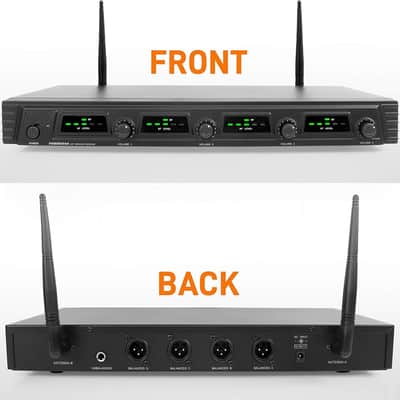 4 Channel Wireless Microphone System - Portable UHF Audio Mic Set with 2 Handheld, 2 Headset, 2 Lavalier Mics, 2 Transmitter, 8 'AA' Battery, Power Adapter - For Karaoke, PA, DJ image 2