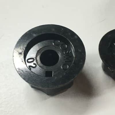 3 Fender Vintage Reissue Cosmo USA Relic Black Jazz Bass Knobs Fits 1/4” Pots Aged Guitar image 4