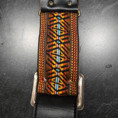 Vintage Original ACE 1960s Jacquard-Woven Pattern Leather Guitar Strap image 7