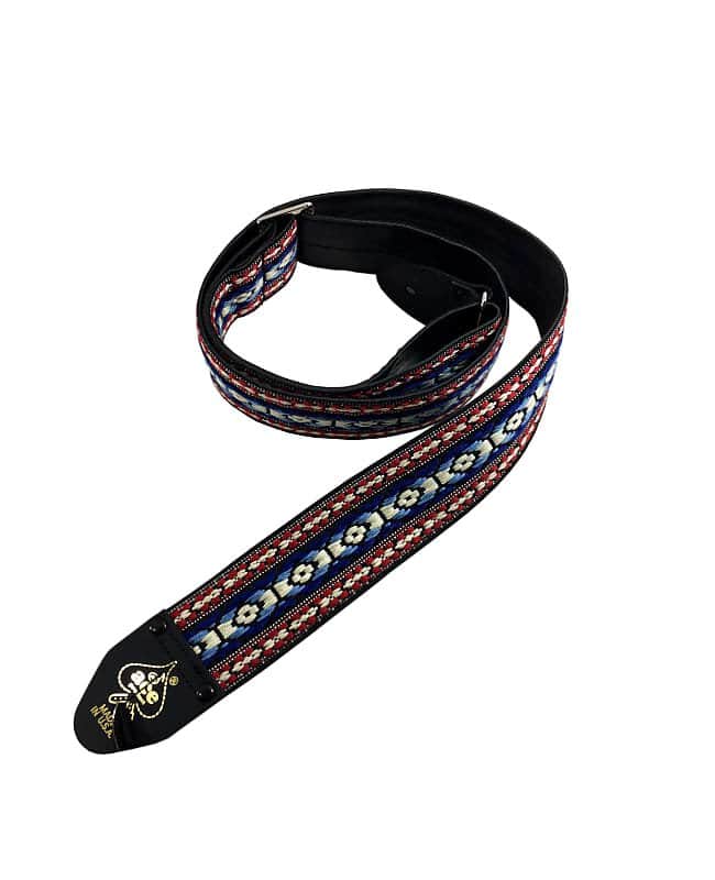 Ace Guitar Strap Vintage Style Jacquard Weave Blue & Red image 1