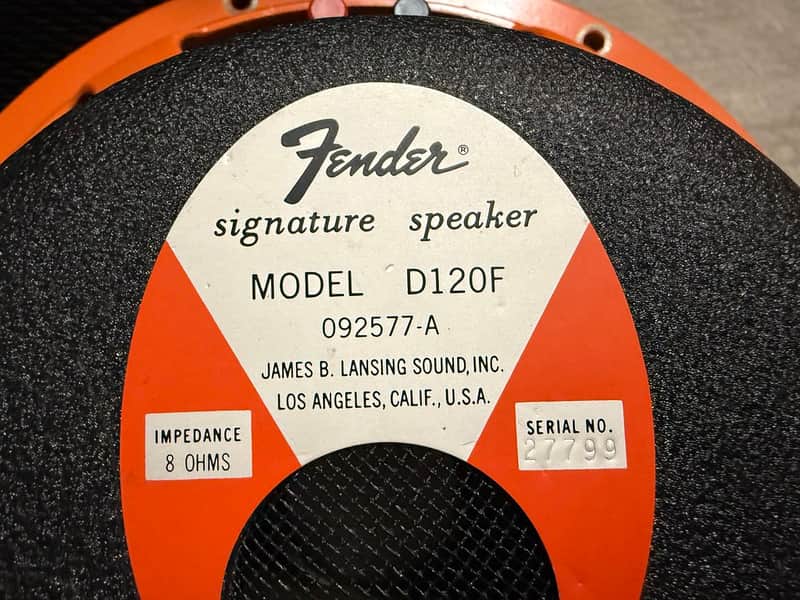 Pair of Vintage Orange Frame Fender JBL D120F 12" 8 Ohm Speakers - cleanest in the world! image 1