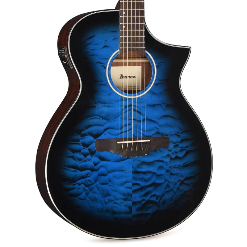 Ibanez AEWC16QATLH AEWC Acoustic-Electric Guitar Transparent Blue Sunburst High Gloss image 1