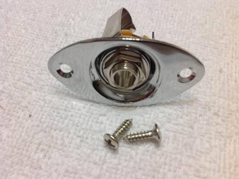 Chrome Finish Football Jack Plate with Switchcraft #11 Jack and Screws image 1
