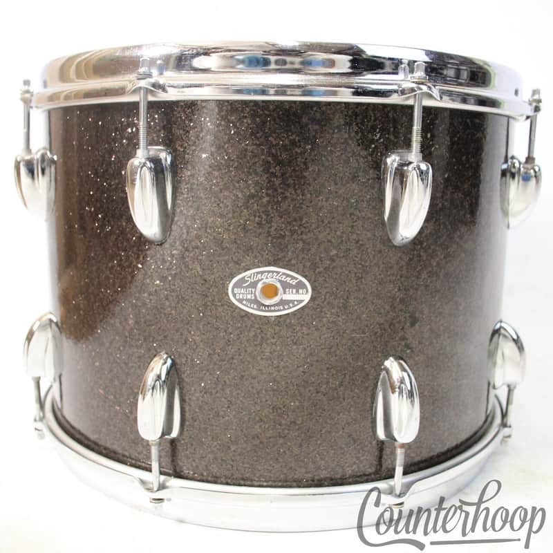Slingerland 14x10" Black Sparkle Tom Drum 70s Chrome Sound King Stick-Saver Rims image 1