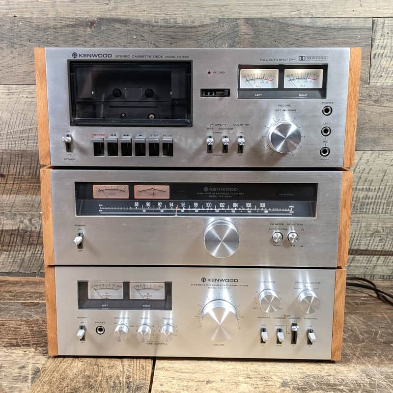 3 Pc. Kenwood Stereo System With Custom Wood Side Panels - KA-5700, KT-5500, KX-530 - See Description