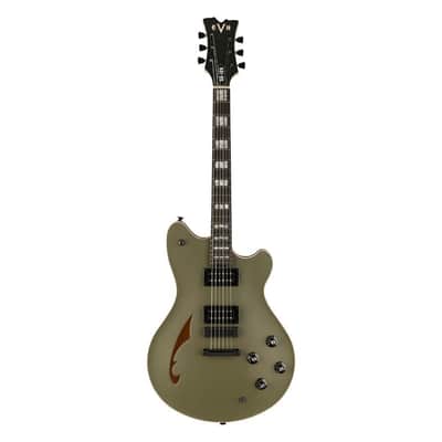 EVH SA-126 6-String Right-Handed Special Electric Guitar with 12 to 16-Inch Compound Ebony Fingerboard, 22 Jumbo Frets, and Triple Block Inlays (Matte Army Drab Black Ebony) image 1