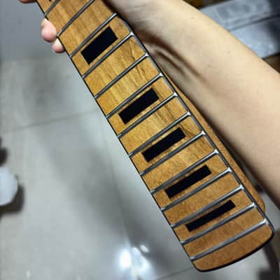 22Frets Stainless steel fret Roasted Flame Maple 25.5 inch Electric guitar neck black block inlay hole 10mm image 4