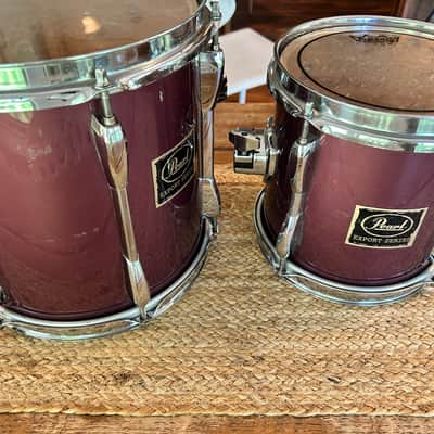 Vintage Pearl Export Series 8" and 10" Toms w/ Long Lugs & Purple-ish Wrap 1990's image 8