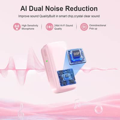 Wireless Lavalier Microphone System, Dual Clip-On Mics + Charging Case, 164ft Range Plug-and-Play for iPhone/Android, Advanced Noise Reduction, 48H Runtime-Video Recording, TikTok, YouTube, Pink image 3