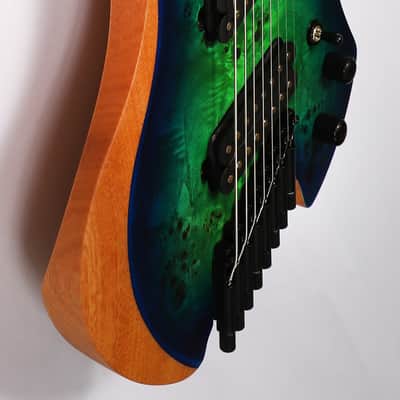 Agile 8 String Multi-Scale Fan Fret Chiral Parallax 82528 RN Satin Green/Blue Headless Electric Guitar image 6