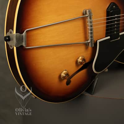 1956 Gibson ES-225 T Sunburst with original Brown hardshell case image 14