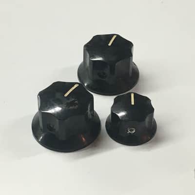 3 Fender Vintage Reissue Cosmo USA Relic Black Jazz Bass Knobs Fits 1/4” Pots Aged Guitar image 7
