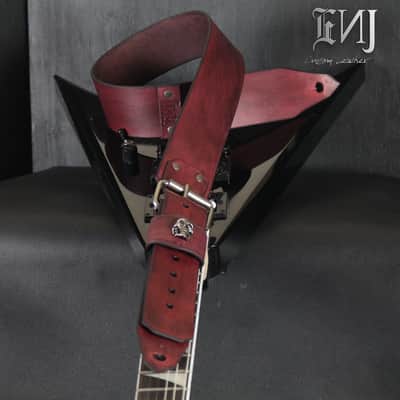 Buckle Leather Guitar Strap . SKULL. 55” to 62”.Antique Mahogany image 5