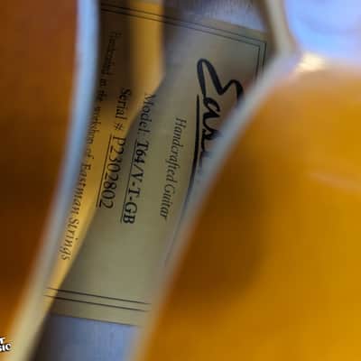 Eastman T64/v-T-GB Thinline Hollow Body Electric Guitar Antique Gold Burst w/ Hard Case image 6