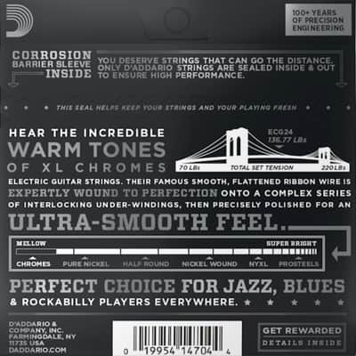 D'Addario ECG24 Chromes Flat Wound Electric Guitar Strings, Jazz Light, 11-50 image 2
