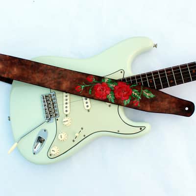 burnyblack custom guitar bass strap leather - rose brown image 2