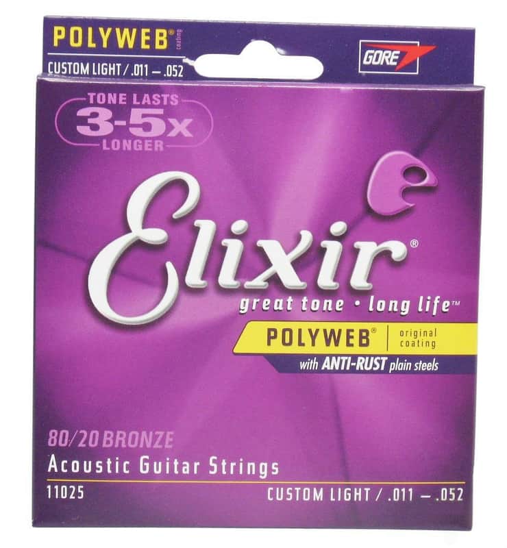 Elixir 11025 Polyweb 80/20 Bronze Acoustic Guitar Strings - Custom Light (11-52) image 1