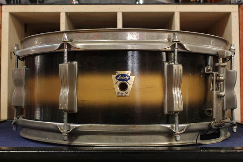 1960 Ludwig 5x14 Transition Badge Jazz Festival Snare Drum in Black and Gold Duco image 1