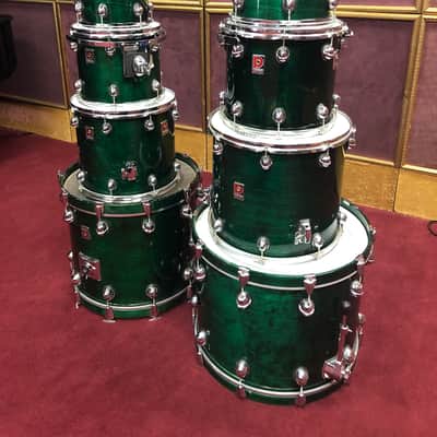 Premier Genista 1990's 9 pc drum kit Green Stain (Terraverdi Green) image 3