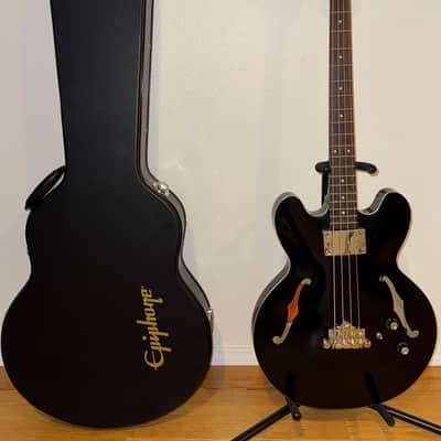 1997 Epiphone Rivoli Bass – Ebony Black Semi-Hollow, Cream Binding, Excellent Condition + Custom Strap & New Case image 6
