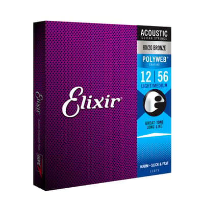 Elixir 11075 80/20 Bronze Polyweb Light/Medium Acoustic Strings 12-56 - Acustic Guitar Strings image 1