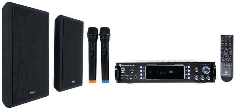 Rockville 1000W Bluetooth Receiver+(2) Wall Speakers+Mics 4 Restaurant/Bar/Cafe image 1