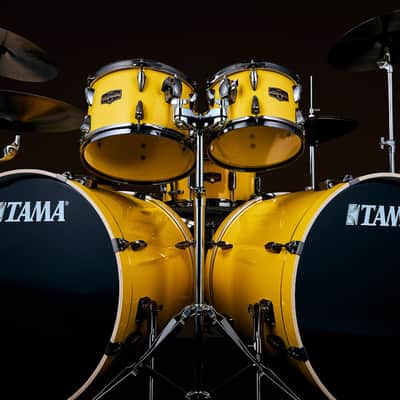 ~LIMITED EDITION~ TAMA Imperialstar 7-Piece 10/12/14/16/22/22 Double-Bass Drum Kit Set in Electric Yellow w/ Black Nickel Hardware & Matching Snare image 4