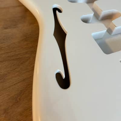 Thinline Semi-Hollow Strat Body HSS with F Hole - Gloss White image 3