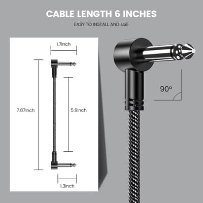 Guitar Patch Cables 6 Pack, 6 Inch Effect Pedal Instrument Cable 1/4" TS Right Angle Effect Pedal Flat Cables for Variety Pedals, Amplifiers, Mixing Console, Audio Equipment image 3
