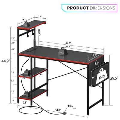 44" LED Music Production Desk – DJ & Producer Workstation with Power Outlets image 2