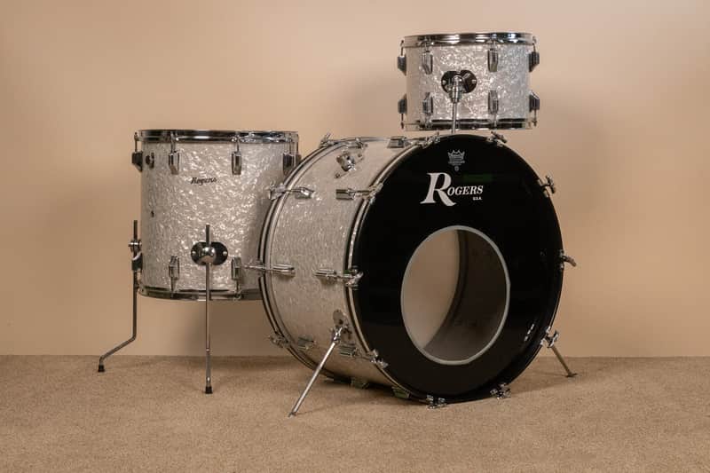 Vintage Rogers White Marine Pearl Drum Set 14x24 9x13 and 16x16 image 1