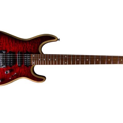 Bootlegger Guitar Royal Coil Split, HHH, Clear Deep Burgundy Quilted Maple, Double Lock Tremolo imagen 2