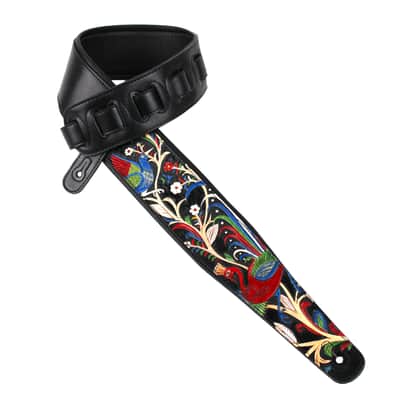 Walker & Williams KB-55-BLK Traditional Peacock Design On Black Carved Leather image 1