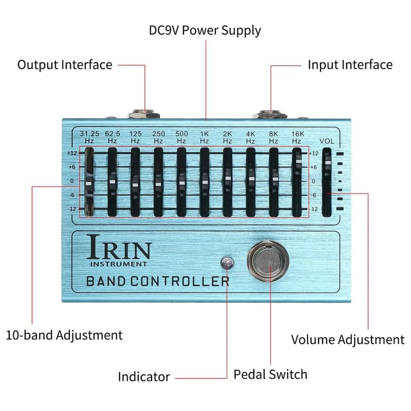 New Metal Shell 10 Band EQ Pedal DC9V Power Supply Mono 1/4 Interface For Guitar And image 1